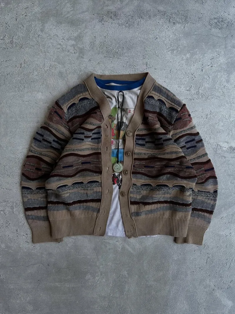 Unbrand Cardigan Vintage 3D Patterned Knit Sweater photo 1