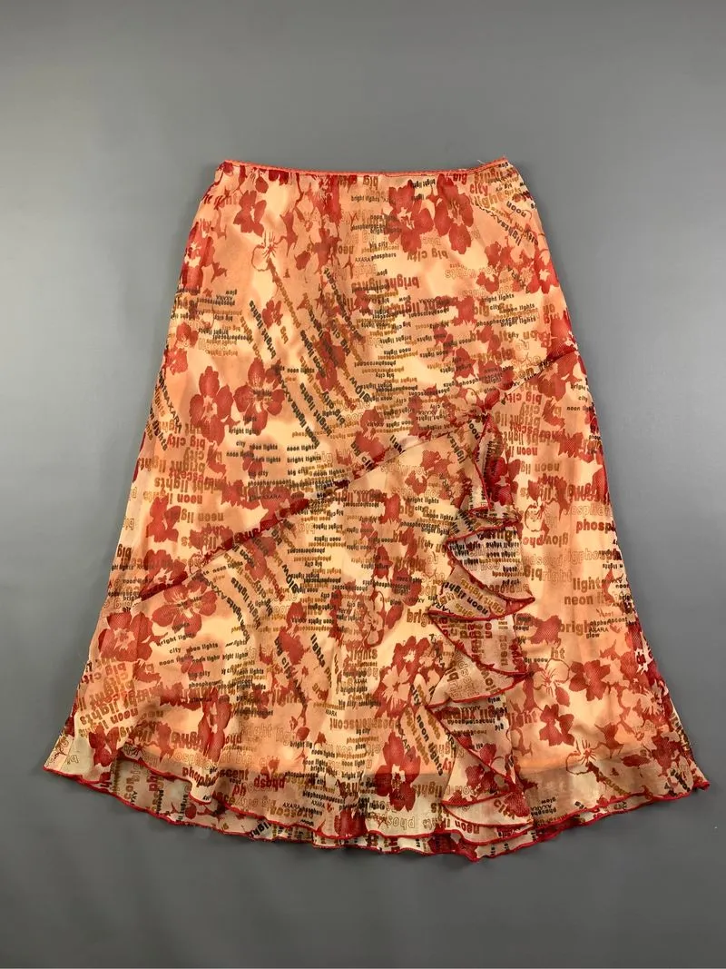 MYdeGIRL Orange Words Ruffle Mesh Midi Skirt (26 to 29) photo 1