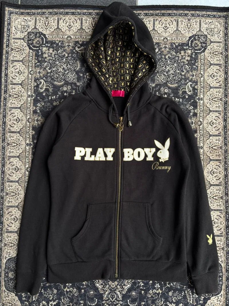 Y2K Playboy Bunny Zip Hoodie Big Logo On Back photo 1