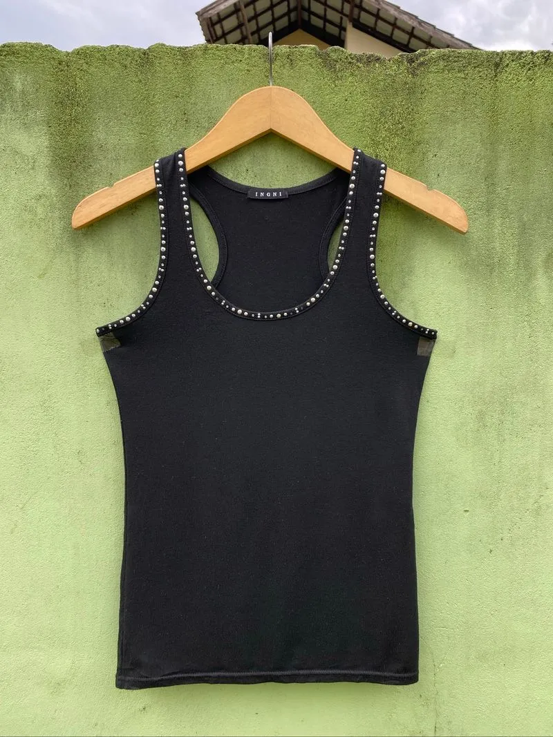 INGNI Studded Ribbed Tank Top Black Japanese Punk Style photo 1