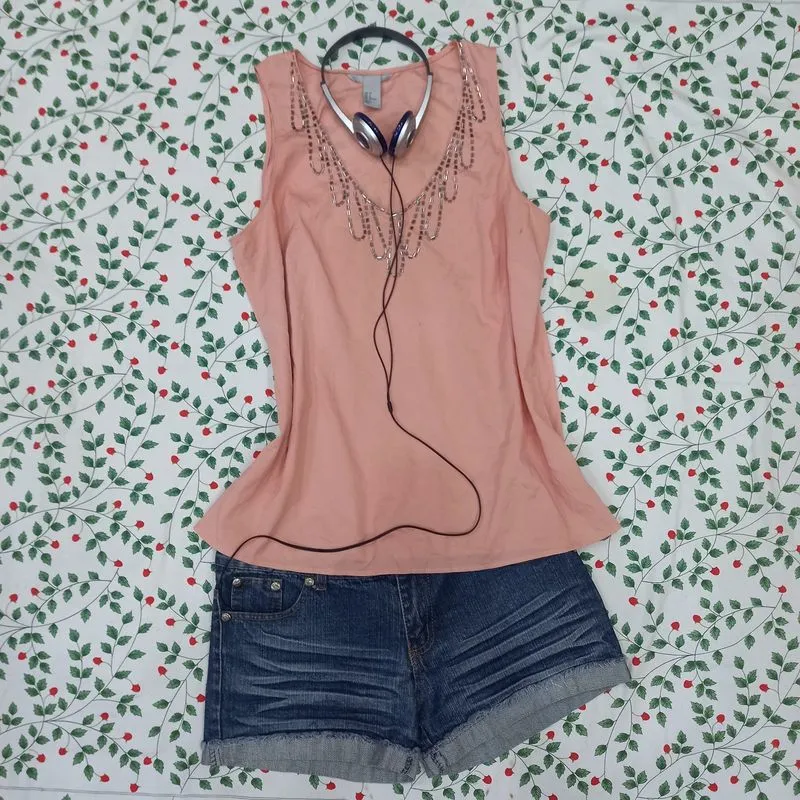 h&m pink beaded tank top photo 1