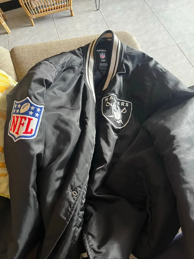 Pull & Bear x NFL "Las Vegas Raiders" Satin Bomber/Varsity J photo 1