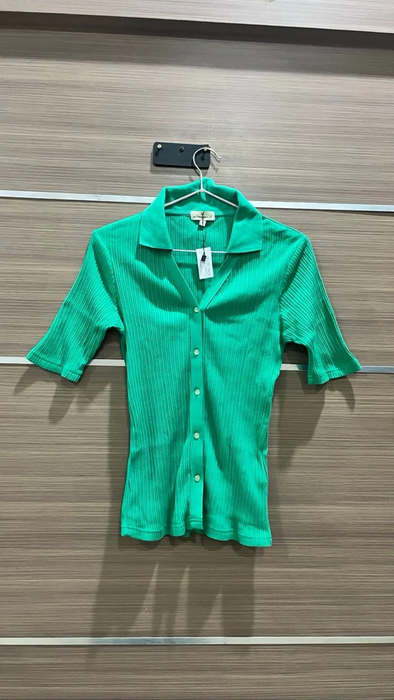 Green Knit Ribbed Shirt photo 1