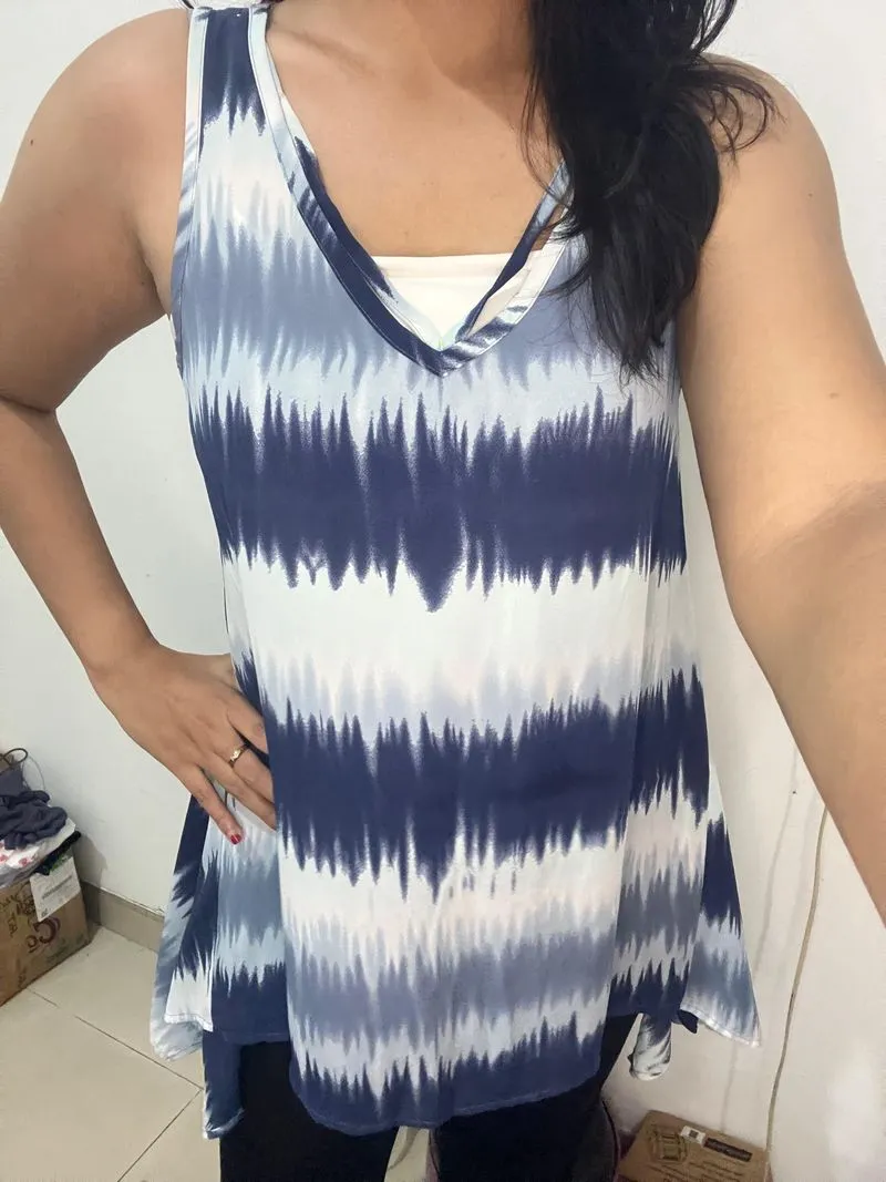 Tanktop blouse wanita - warna navy kombinasi putih photo 1