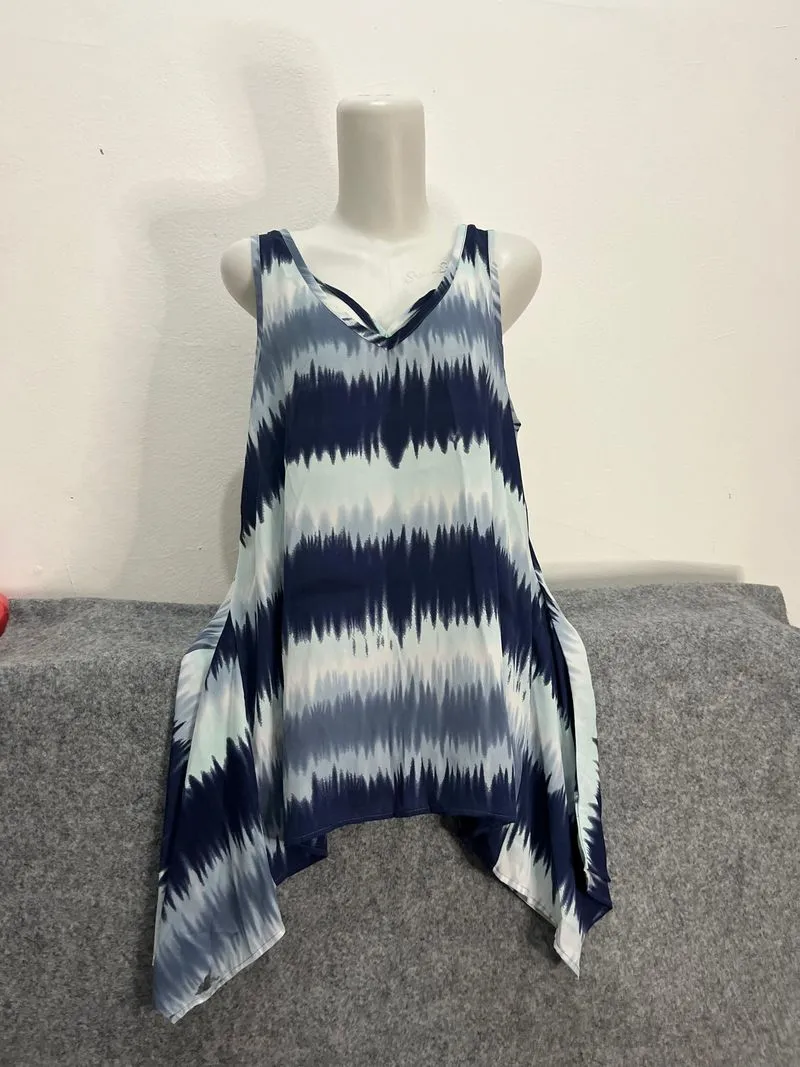 Tanktop blouse wanita - warna navy kombinasi putih photo 1