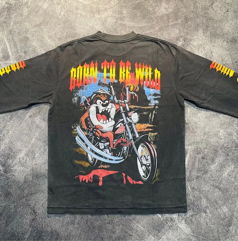 KAOS LONGSLEVE LOONEY TUNES TAZ MANIA DEVIL MOTORCYCLES HEAV photo 1