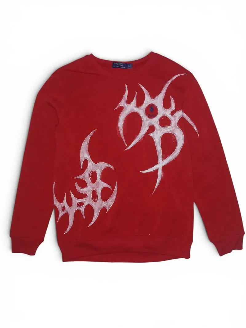 Sweater polo reworked cybersigilism hand painted y2k photo 1