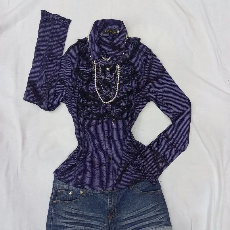 goth violet pinstripe ruffle vamp top photo 1