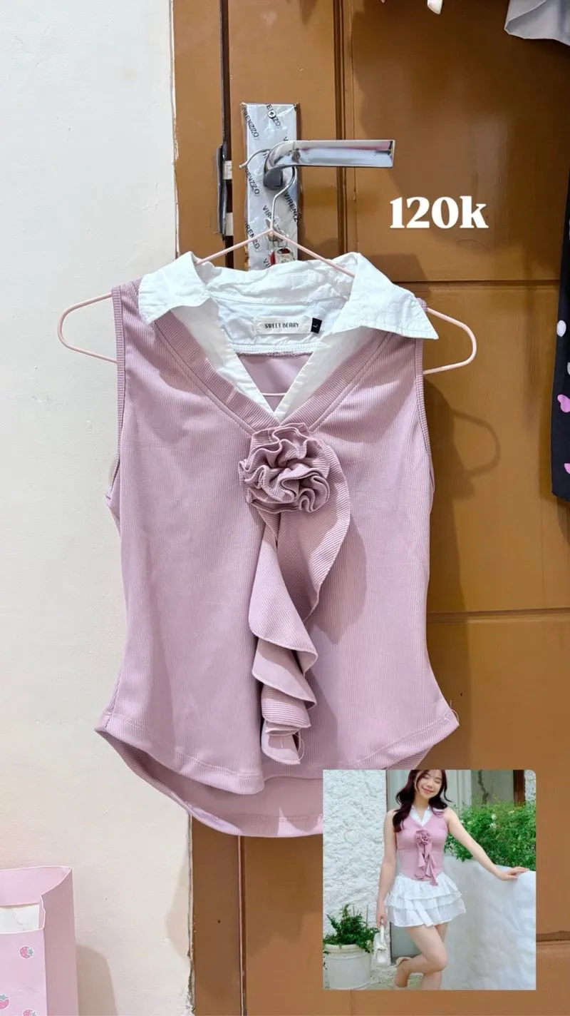 sweet berry top halter vest bunga pink | chloe vest top pink photo 1
