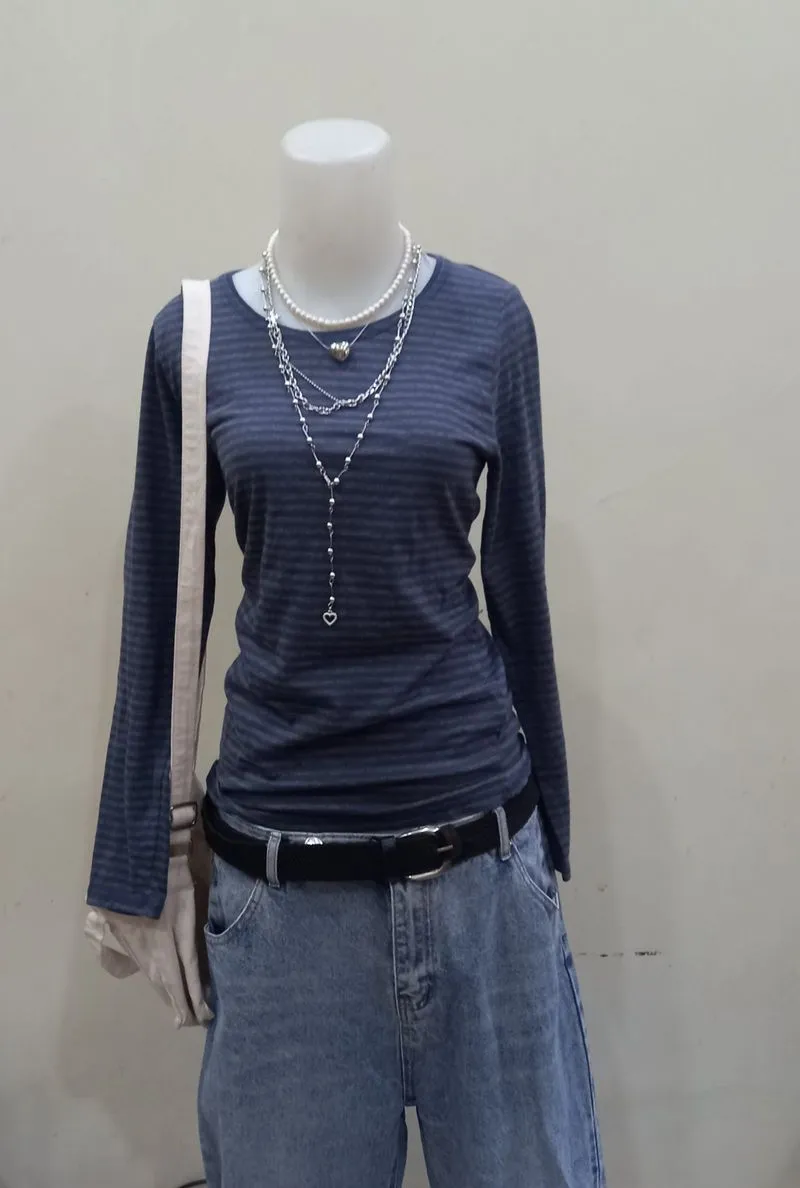 Heart Market Navy Striped Long Sleeve T-shirt photo 1