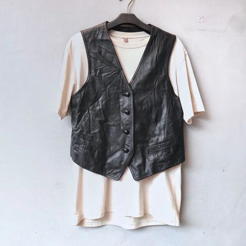Rompi kulit sapi leather vest kulit asli casual unisex photo 1