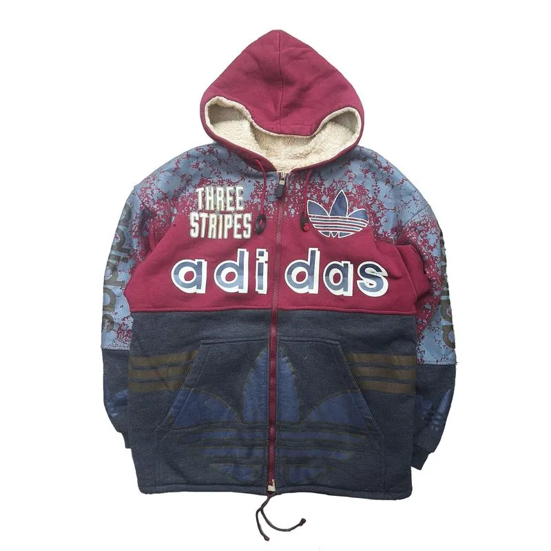 RARE 80s ADIDAS TREFOIL BIG LOGO SHERPA HOODIE JACKET photo 1