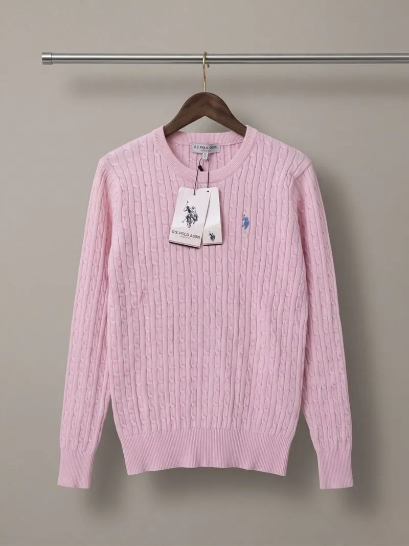 Sweater USPA ASSN Cableknit Rajut Wanita Full Kepang Pink photo 1