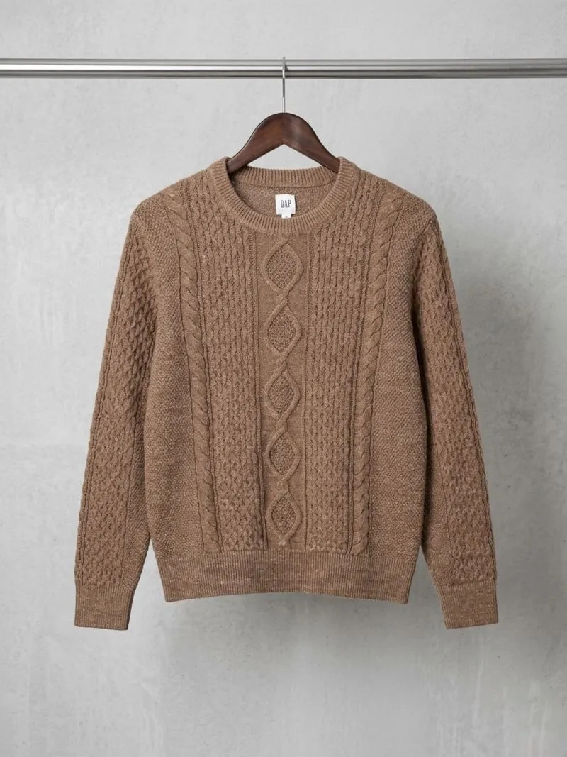 Rajut Tebal GAP Kepang Sweater Knitwear Pria Brown Cableknit photo 1