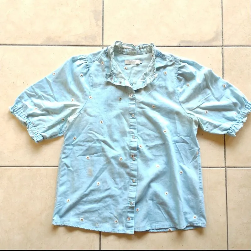 sissy boy daisy embroidered pastel blue blouse photo 1