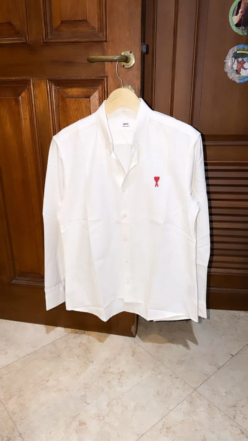 Kemeja AMI Paris Alexandre Mattiussi Ivory White Oxford Shir photo 1