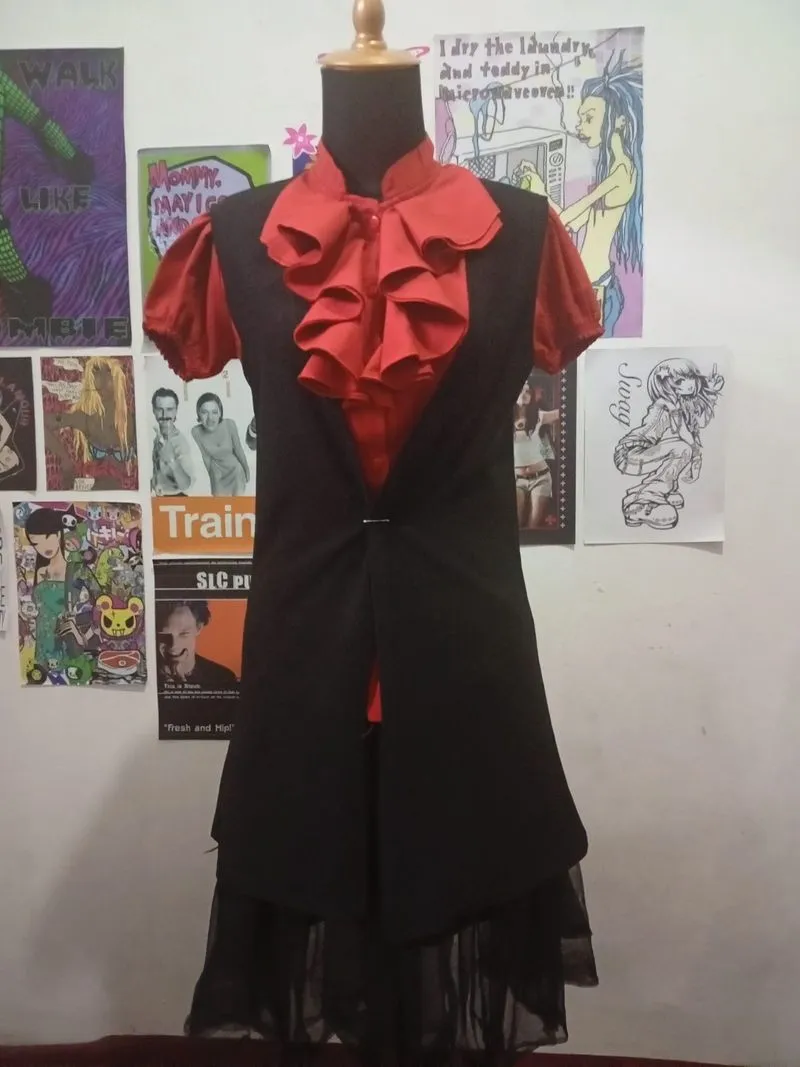 SET Fatal Frame Red Brocade Gothic Blouse Ruffle with Long O photo 1