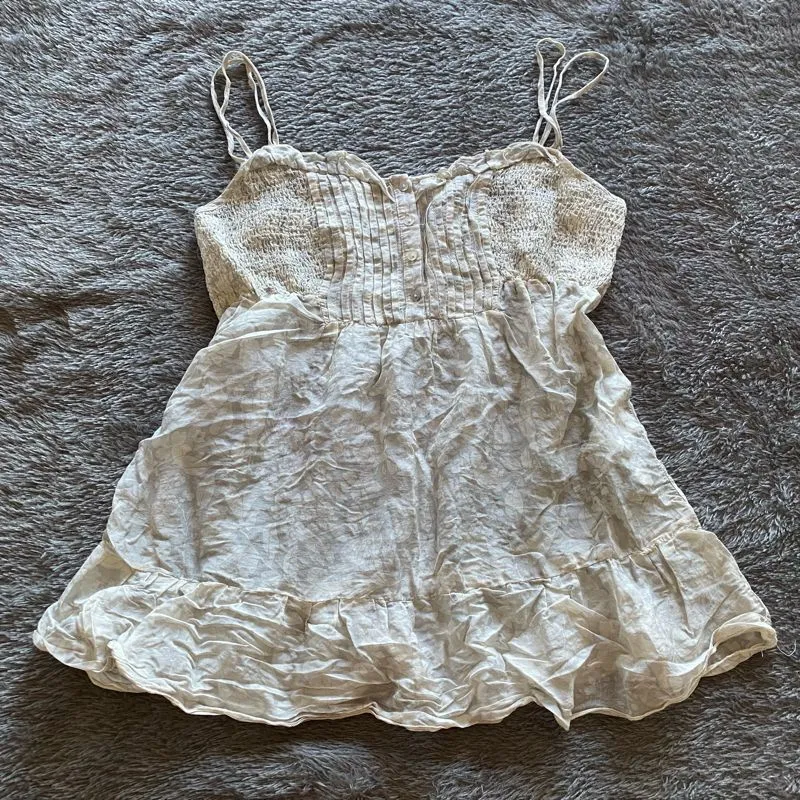 Vintage Y2K Cami top Wanita white tan photo 1
