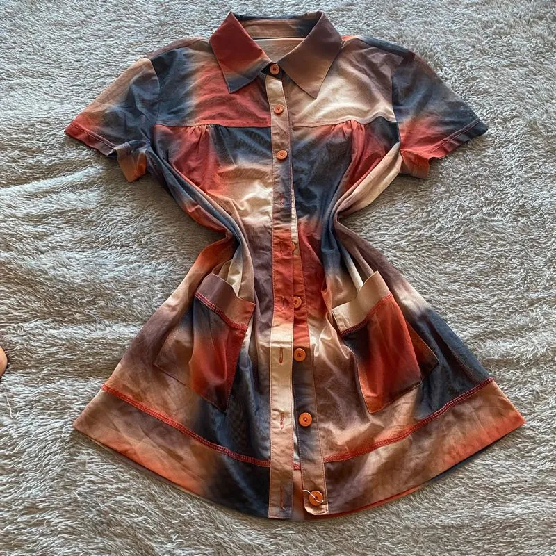 Vintage Y2K Blouse Wanita multicolor orange photo 1