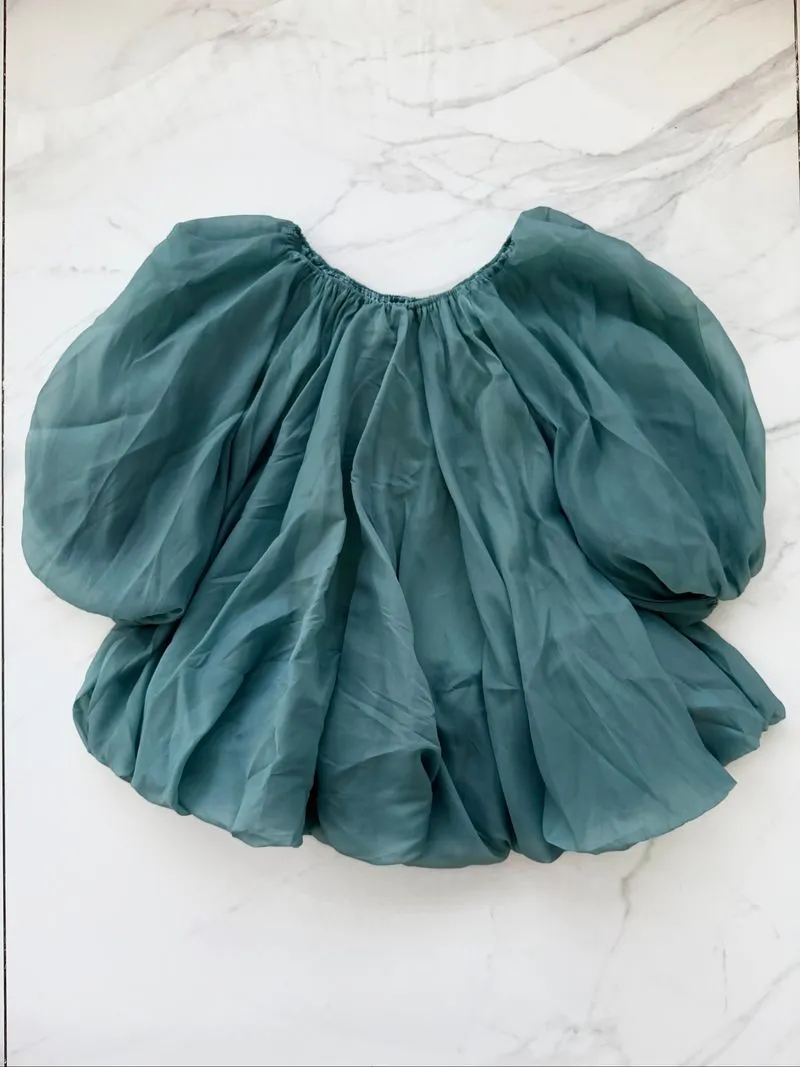 Off shoulder baloon mini dress green photo 1