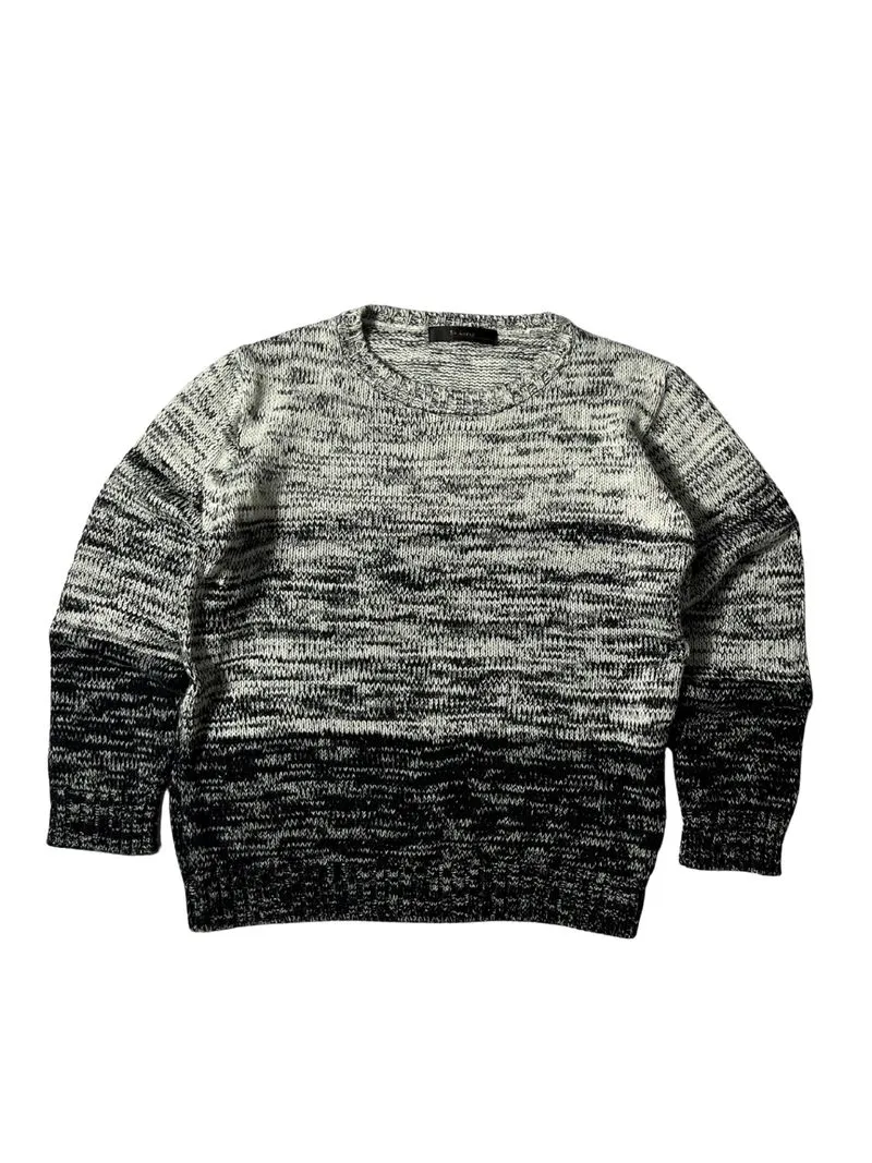 Ombre Knit Crewneck Sweater - Black & White photo 1