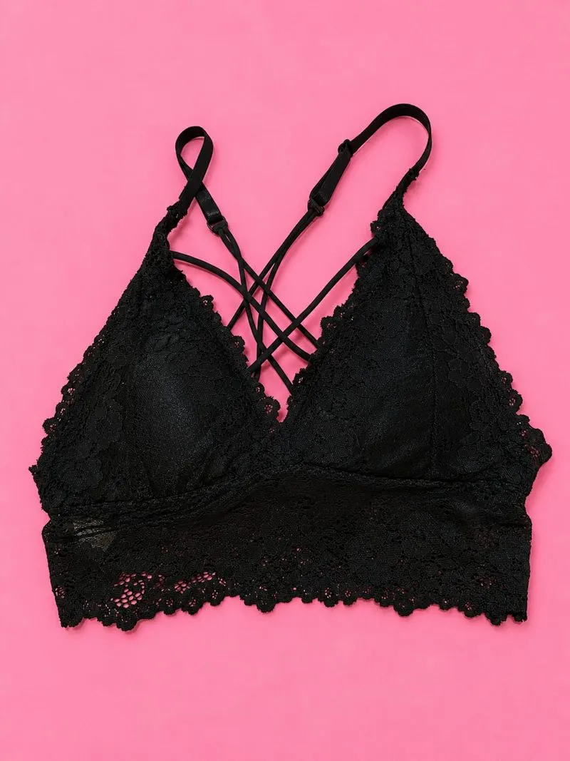 Black Bralette Lace Padded No Wired photo 1
