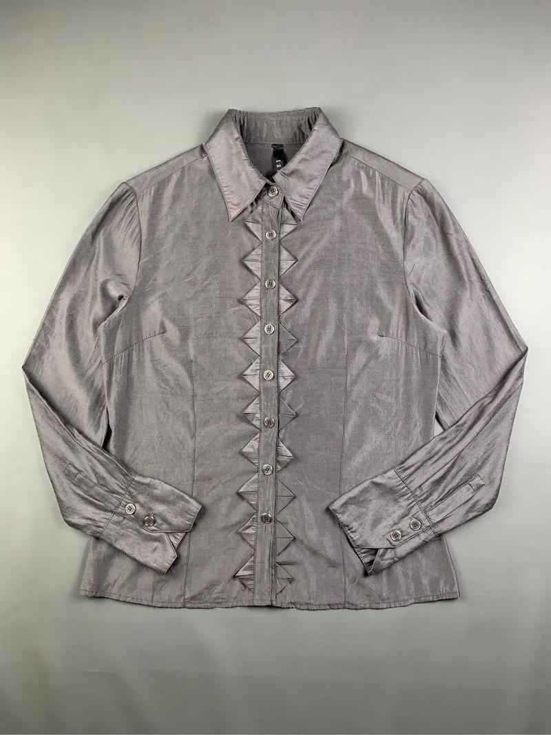LSZB Gray Shinny Zigzag Button Silk Shirt (M) photo 1