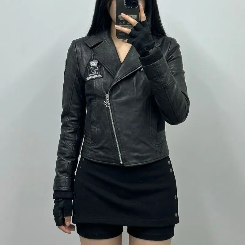 EXR kulit domba Jaket kulit asli biker cewek ramones rider photo 1