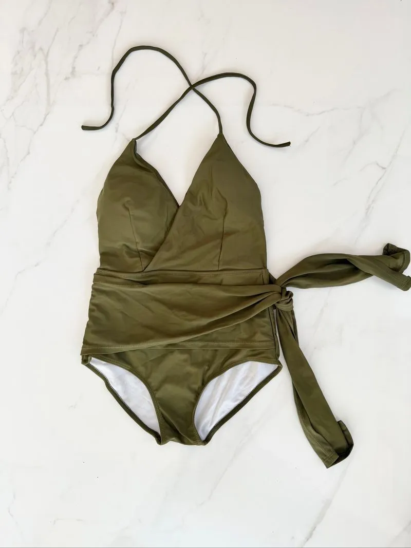 Swimsuit army green bikin lowback photo 1