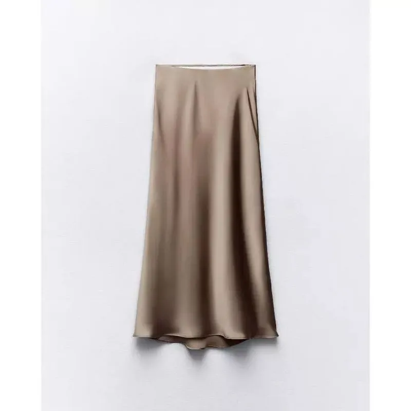 ZARA Satin Effect Midi Slip Skirt photo 1