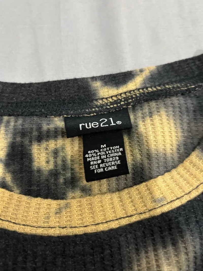  Rue21 black and yellow tie-dye waffle knit long-sleeve top  photo 1