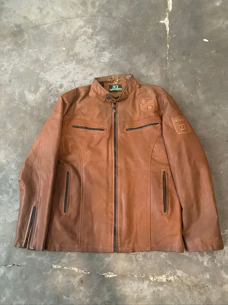 leather jacket biker slim kerah shanghai full bordir photo 1