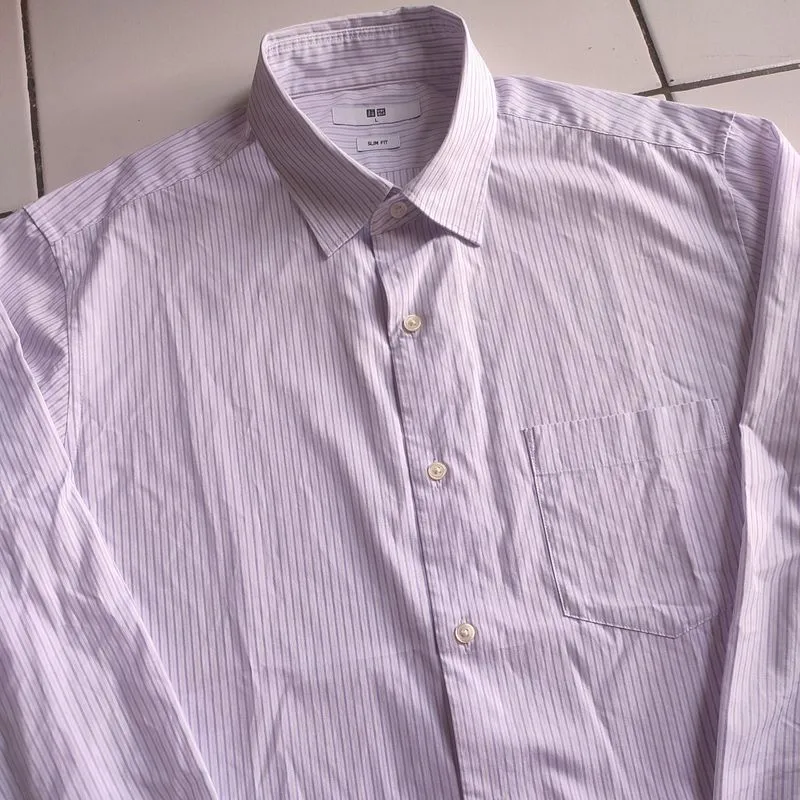 Kemeja Uniqlo Salur lilac slim fit photo 1