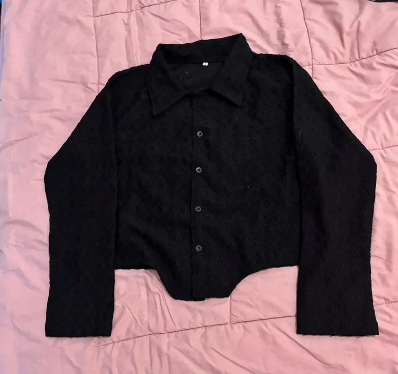 black embroidered long sleeve top photo 1