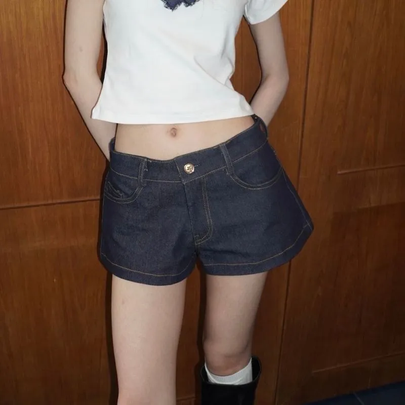 Low waist denim short jeans hotpants raw denim micro pants photo 1