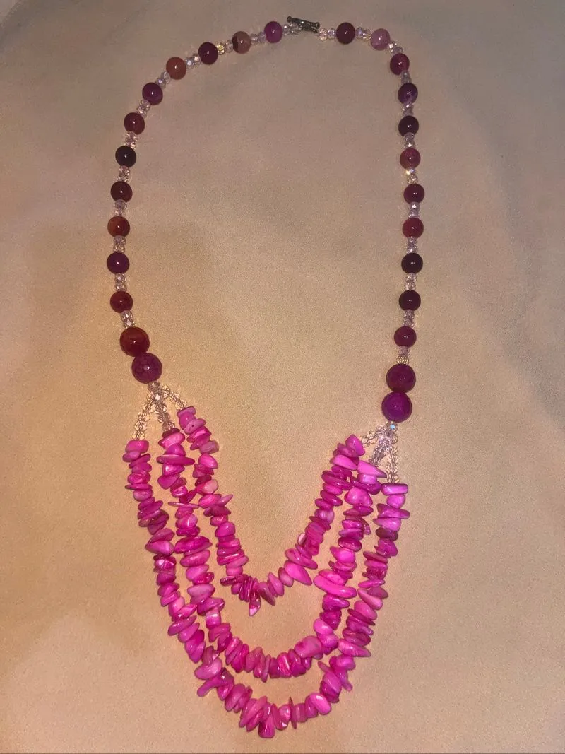 Kalung Etnik Multi-Layer Manik Pink Ungu Aesthetic photo 1