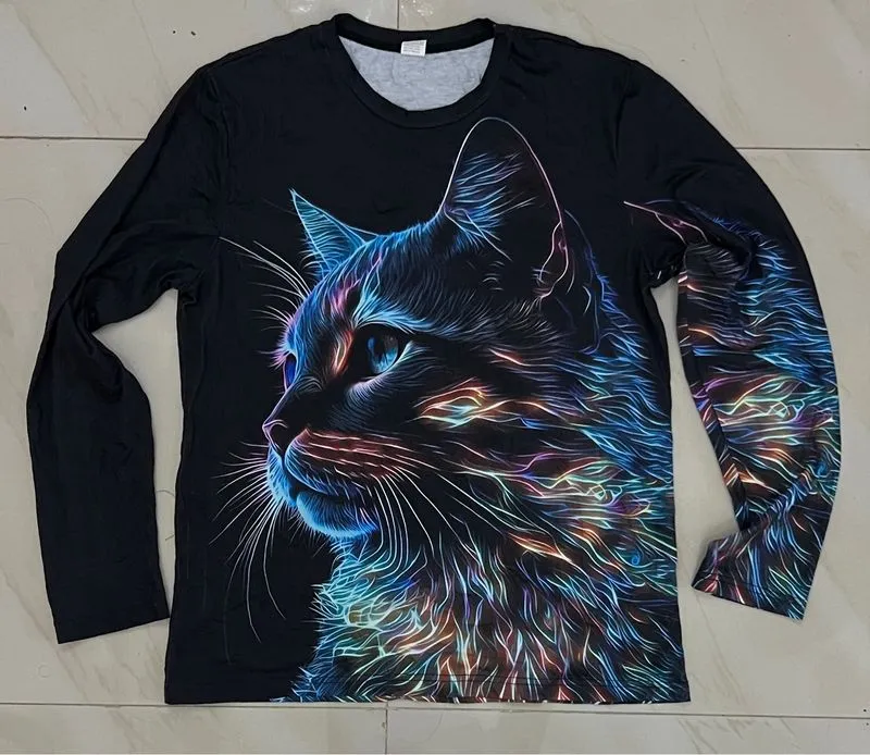 Long Sleeve AOP motif Kucing elektric photo 1