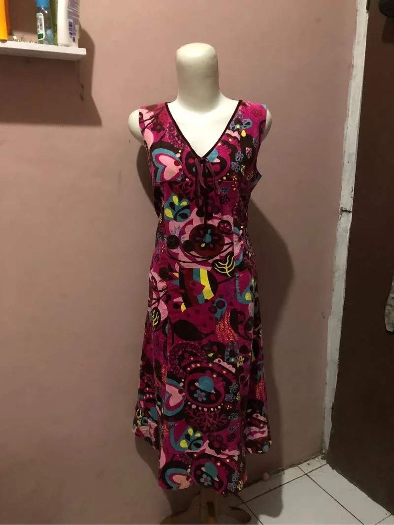 vintage pink cute abstract graphic tiered back maxi dress photo 1