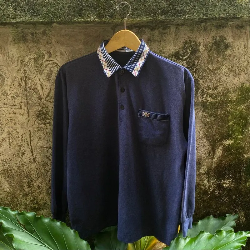Vintage Navy Long Sleeve Polo Shirt photo 1