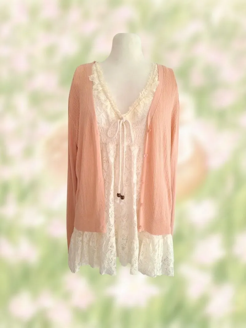 New tag broken white lace dress + soft pink cardigan photo 1