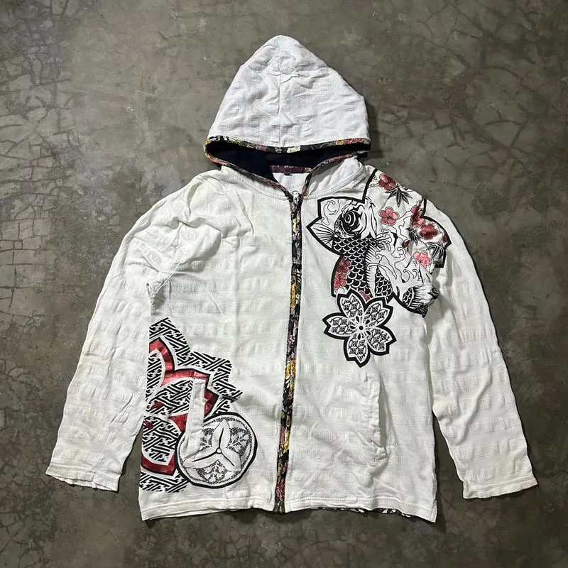 VINTAGE JAPANESE TRADITIONAL SUKAJAN KOI ZIPHOODIE photo 1