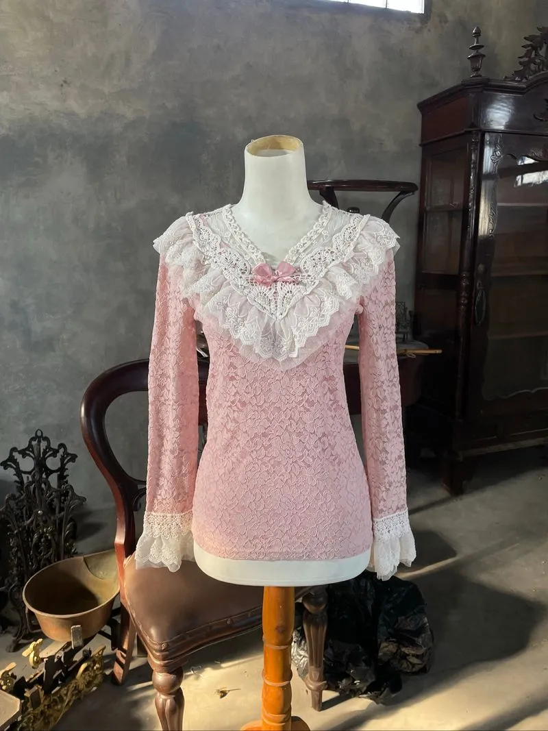 Damia Baby Doll Coquette Lace Blouse Baby Pink  photo 1