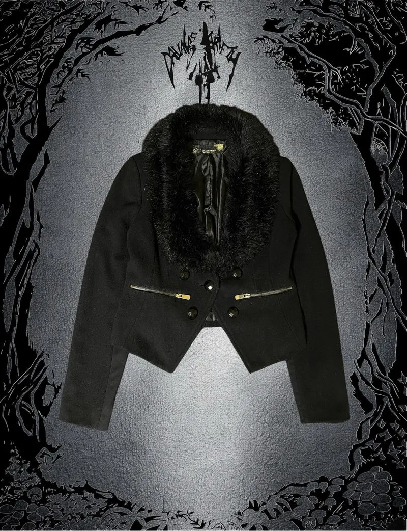 ✮ Stradivarius Fur Jacket Black Button ✮ photo 1