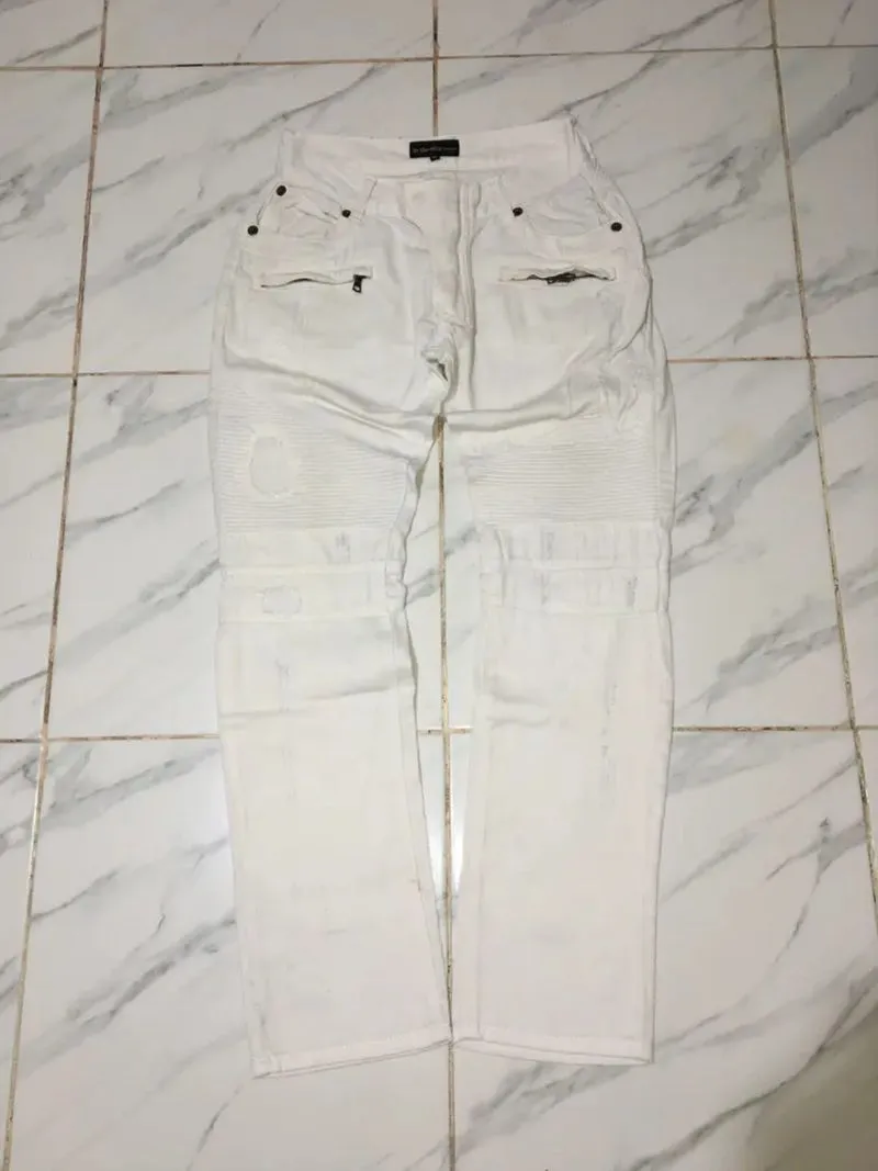 In The Attic Biker White Denim Pants photo 1