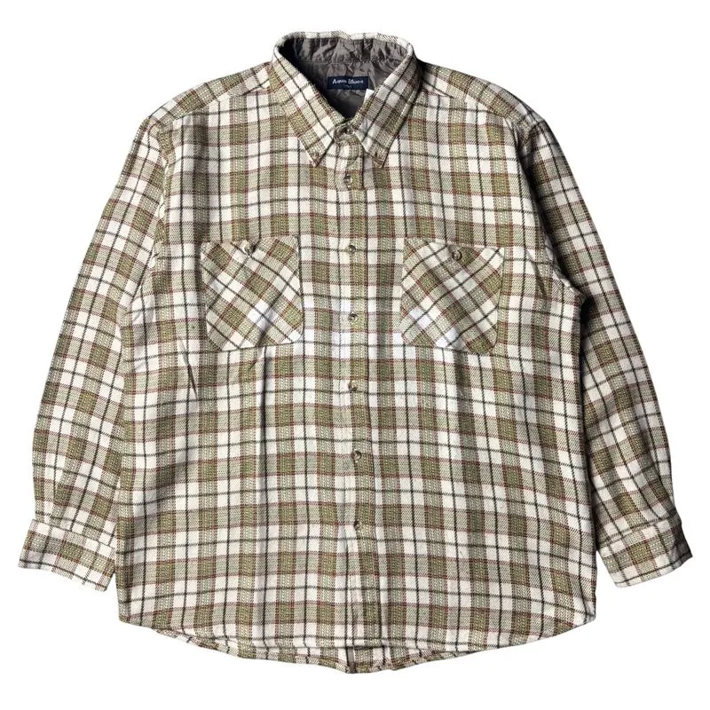 Aqua Blues Earth Tone Double Pocket Plaid Flannel Shirt photo 1