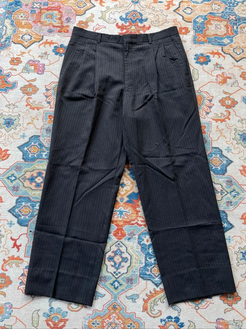Japanese tailored vintage pinstripe double pleated trousers photo 1