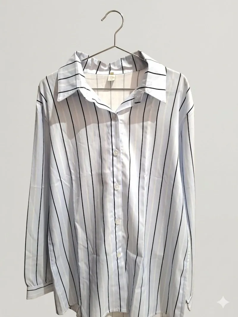 Kemeja Slimfit Motif Stripe Wanita Skyblue photo 1