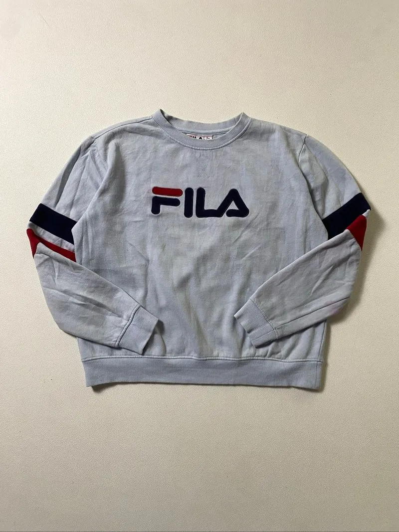 Vintage FILA Logo Spellout Sweatshirt - MED. Baby Blue Strip photo 1