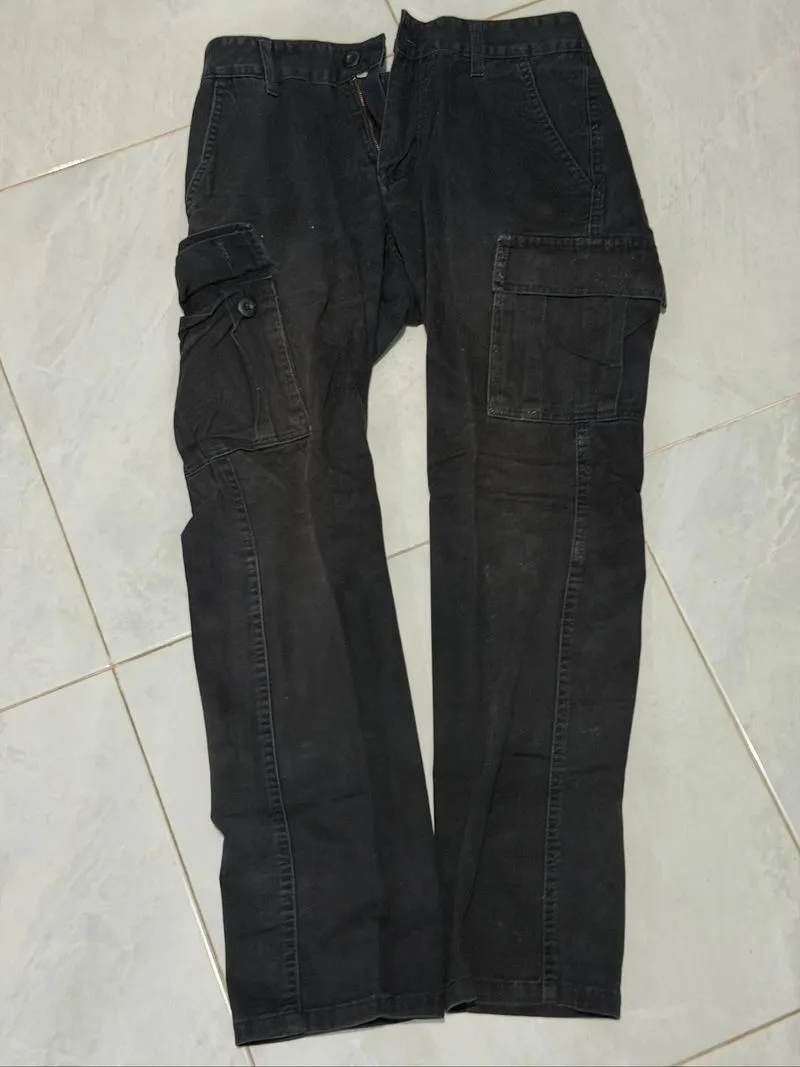 VINTAGE WASHED BLACK CARGO PANTS – Asymmetric Multi-Pocket  photo 1