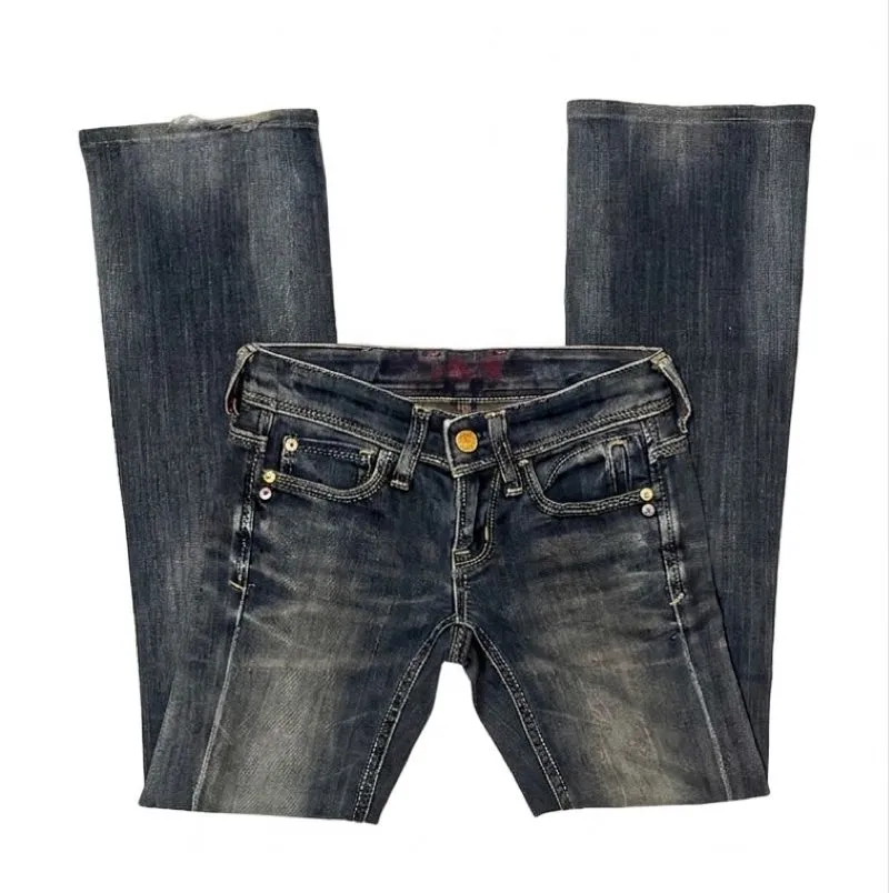 Y2K Low Rise Ornate Button Contrast Stitch Flared Bootcut Je photo 1
